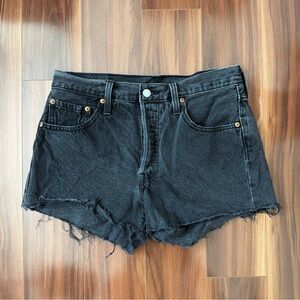 Levi’s 501 Black Denim Frayed Shorts